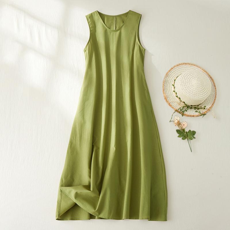 ファッション 服 オシャレ カワイイ シンプル 大カワイイ サイズ 婦服 ワンピース 高級感 夏 レトロ ラウンドネック タンクトップス ドレス ロング スカート
