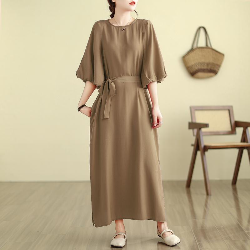 ファッション 服 オシャレ カワイイ シンプル 大カワイイ サイズ 婦服 ワンピース 夏 ゆったり ドレス ラウンドネック ミッド スリーブ