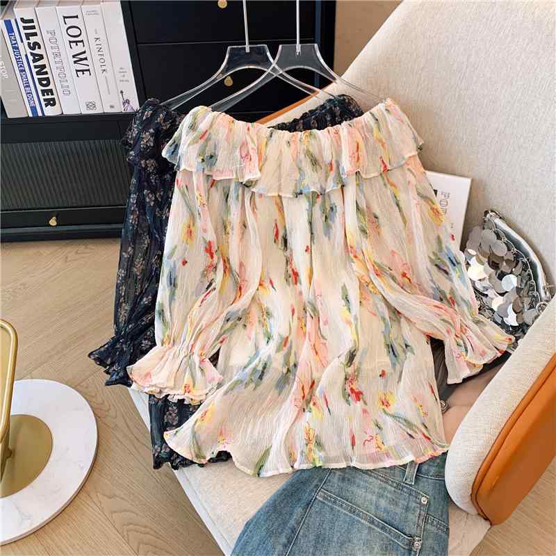 ファッション 服 オシャレ カワイイ シンプル 大カワイイ サイズ 婦服 高級感 夏 エッジ シフォン T シャツ オフショルダー スリムトップス