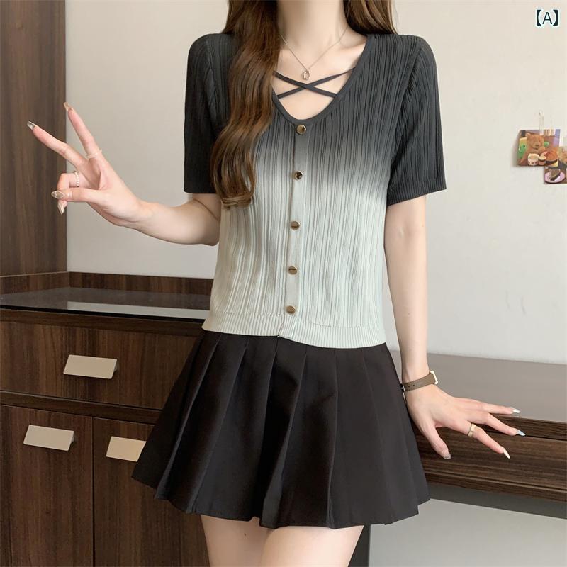 ファッション 服 オシャレ カワイイ シンプル 大カワイイ サイズ 婦服 夏 グラデーション 半袖 T シャツ ハイエンド トップス