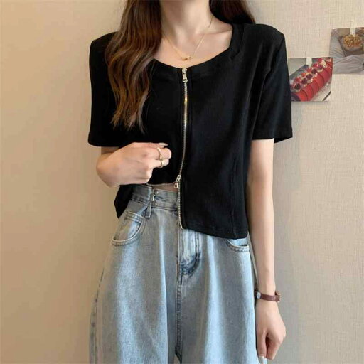 ファッション 服 オシャレ カワイイ シンプル 大カワイイ サイズ 婦服 夏 ゆったり Vネック ジッパー カーディガン トップス 半袖 T シャツ ファッション 服 オシャレ カワイイ シンプル 大カワイイ サイズ 婦服 夏 ゆったり Vネック ジッパー カーディガン トップス 半袖 T シャツ
