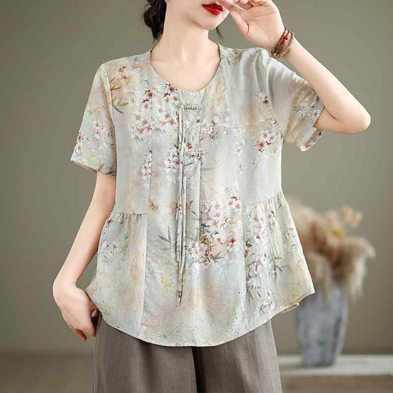 ファッション 服 オシャレ カワイイ シンプル 大カワイイ サイズ 婦服 シングル 夏 レトロ ラウンドネック T ゆったり 半袖 トップス