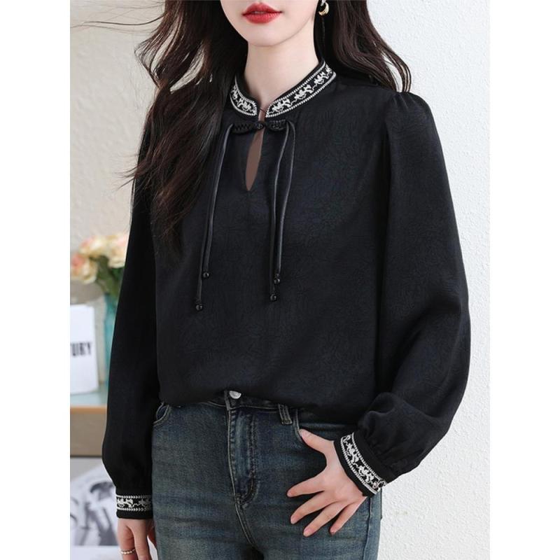 ファッション 服 オシャレ カワイイ シンプル 大カワイイ サイズ 婦服 春秋 ハイエンド ボタン シャツ スリム サテン トップス