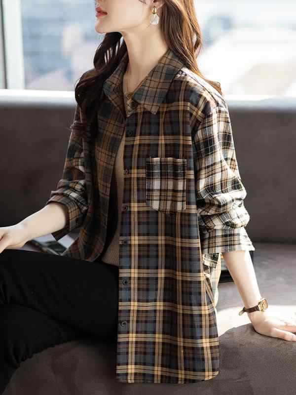 ファッション 服 オシャレ カワイイ シンプル 大カワイイ サイズ 婦服 チェック柄 シャツ 長袖 カジュアル 春 ジャケット
