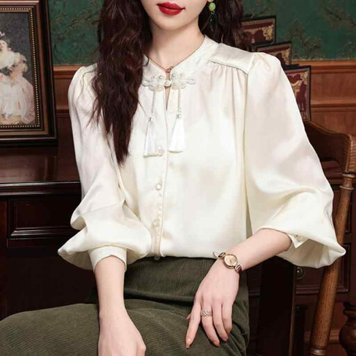 ファッション 服 オシャレ カワイイ シンプル 大カワイイ サイズ 婦服 アセテート シャツ 春 ディスク ボタン ハイエンド シフォン スタンドカラー ファッション 服 オシャレ カワイイ シンプル 大カワイイ サイズ 婦服 アセテート シャツ 春 ディスク ボタン ハイエンド シフォン スタンドカラー