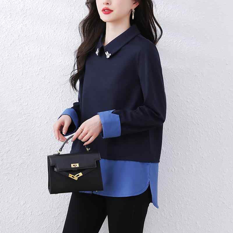 ファッション 服 オシャレ カワイイ シンプル 大カワイイ サイズ 婦服 フェイクツーピース トレーナー 春 トップス