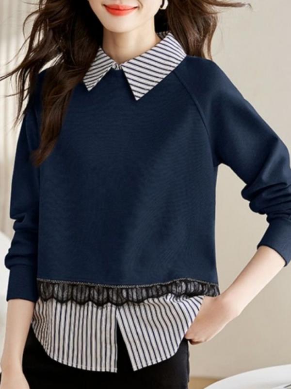 ファッション 服 オシャレ カワイイ シンプル 大カワイイ サイズ 婦服 フェイクツーピース スウェットシャツ 春 カジュアル 快 ゆったり トップス スリム