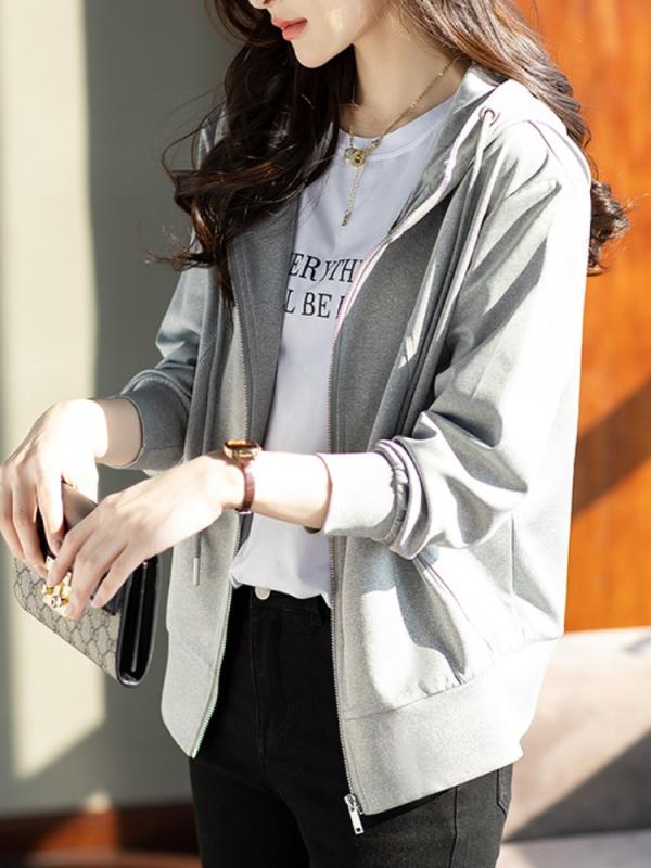 ファッション 服 オシャレ カワイイ シンプル 大カワイイ サイズ 婦服 カジュアル フード スウェットシャツ ジャケット 春秋 スポーツ 快 カーディガン トップス