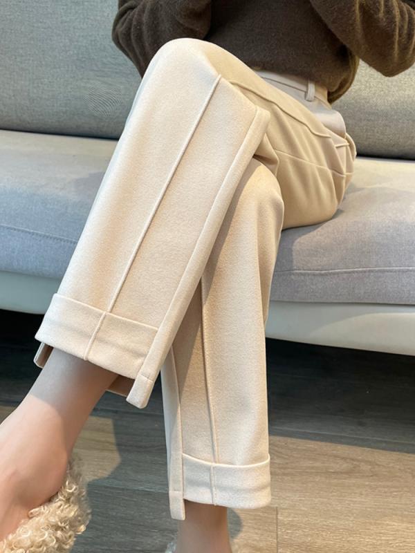 ファッション 服 オシャレ カワイイ シンプル 大カワイイ サイズ 婦服 ウールストレート パンツ秋冬 スリム カジュアル 九分丈 ワイド レッグ パンツ