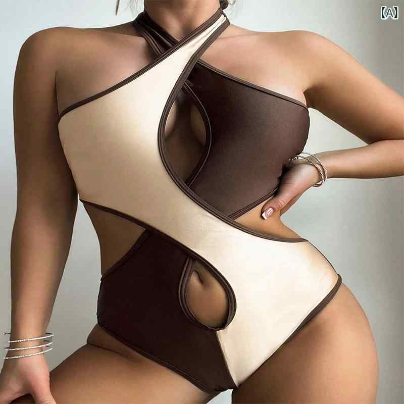 リコットのレディース ワンピース水着 モノキニ 配色 セクシー カットアウト ビーチ 温泉｜アングル2