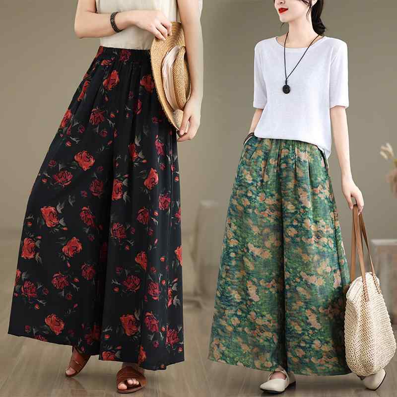 ファッション 服 オシャレ カワイイ シンプル 大カワイイ サイズ 婦服 韓国スタイル 夏 ゆったり レトロ カジュアル プリント ワイドスカート