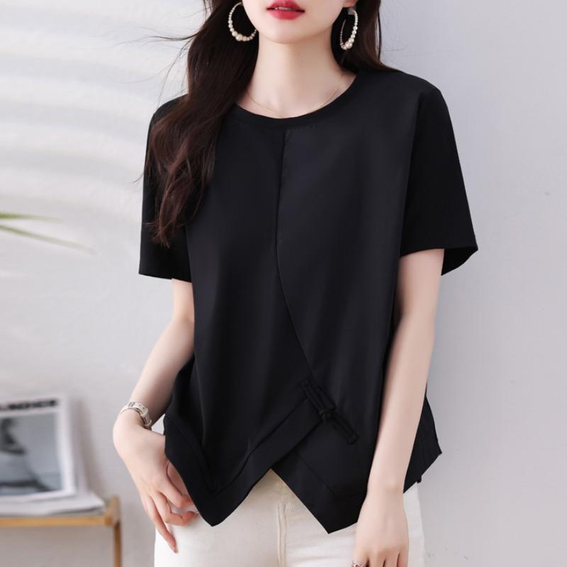 ファッション 服 オシャレ カワイイ シンプル 大カワイイ サイズ 婦服 黒 半袖 T シャツ 夏 ゆったり トップス