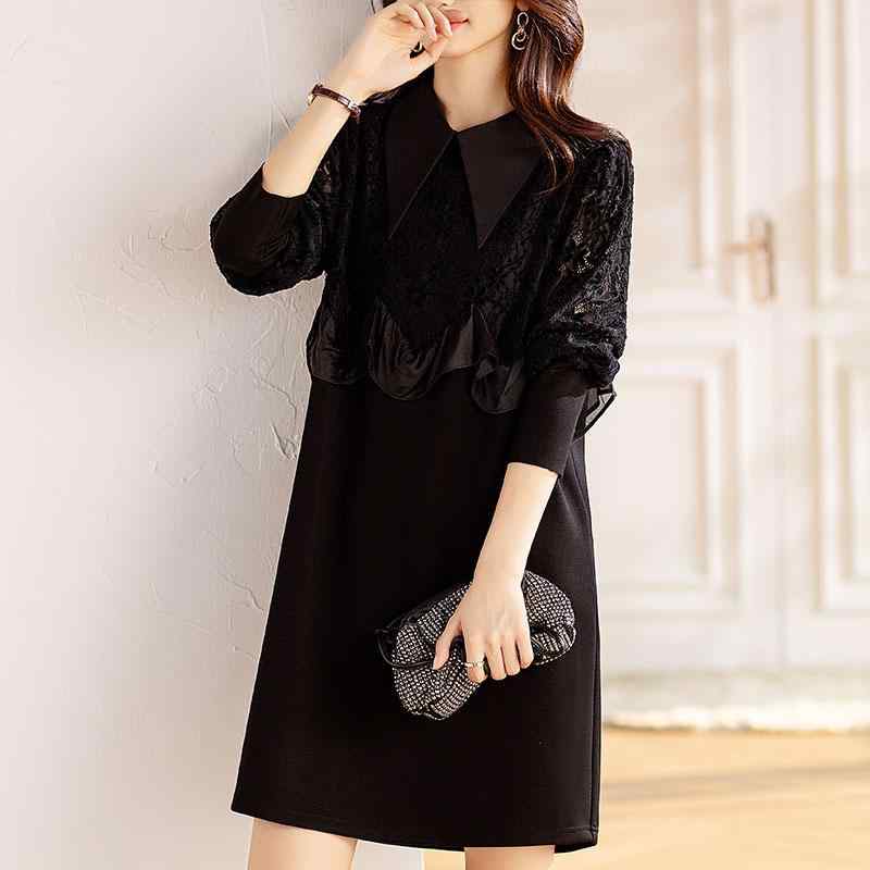 ファッション 服 オシャレ カワイイ シンプル 大カワイイ サイズ 婦服 ワンピース レース ステッチ ブ..