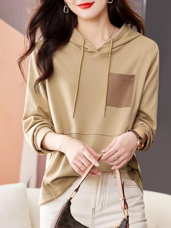 ファッション 服 オシャレ カワイイ シンプル 大カワイイ サイズ 婦服 ポケット フード スウェットシャツ 秋 トップス(4.0)