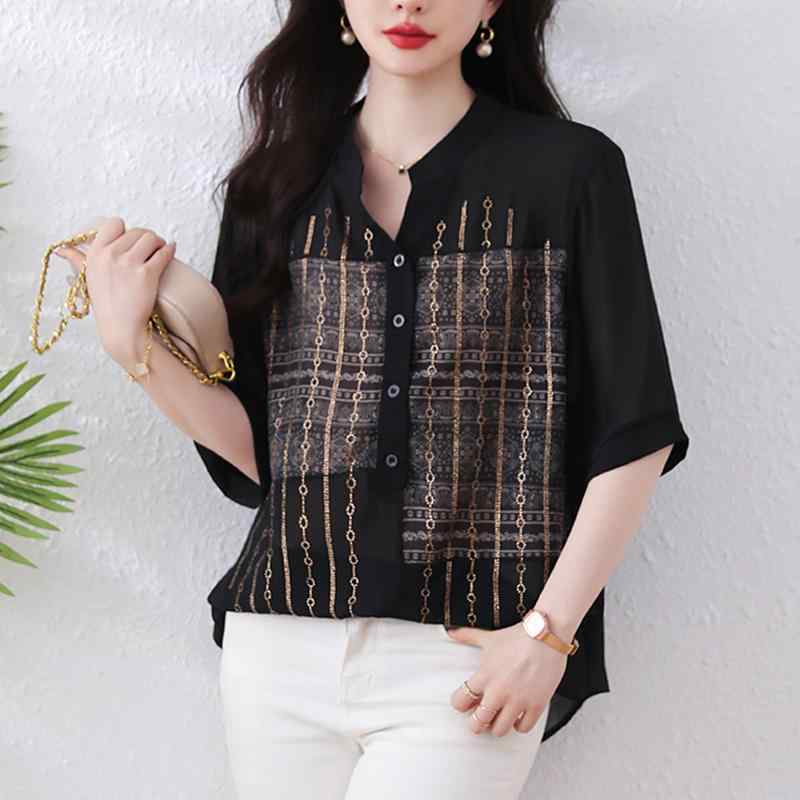 ファッション 服 オシャレ カワイイ シンプル 大カワイイ サイズ 婦服 シフォン 半袖 シャツ 夏 トップス