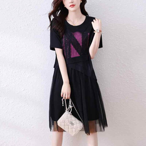 ファッション 服 オシャレ カワイイ シンプル 大カワイイ サイズ 婦服 ワンピース ステッチ ブラック ドレス 夏 aライン スカート ミドル丈 ファッション 服 オシャレ カワイイ シンプル 大カワイイ サイズ 婦服 ワンピース ステッチ ブラック ドレス 夏 aライン スカート ミドル丈