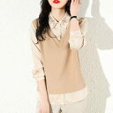 ファッション 服 オシャレ カワイイ シンプル 大カワイイ サイズ 婦服 フェイクツーピース シャツ 春秋 ニット トップス