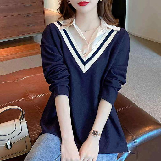 ファッション 服 オシャレ カワイイ シンプル 大カワイイ サイズ 婦服 フェイクツーピース スウェットシャツ ジャケット ゆったり 春秋服 ファッション 服 オシャレ カワイイ シンプル 大カワイイ サイズ 婦服 フェイクツーピース スウェットシャツ ジャケット ゆったり 春秋服