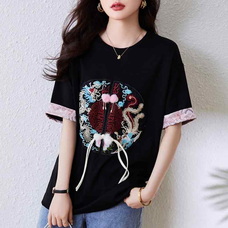 ファッション 服 オシャレ カワイイ シンプル 大カワイイ サイズ 婦服 半袖 T シャツ 夏 ゆったり ミドル丈 トップス(4)