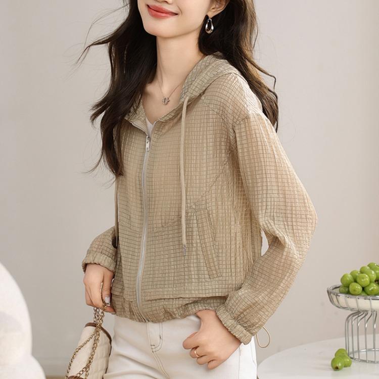 ファッション 服 オシャレ カワイイ シンプル 大カワイイ サイズ 婦服 テンセル テクスチャー フード 日焼け防止 ジャケット 夏 シンプル トップス