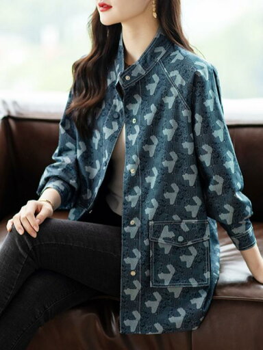 ファッション 服 オシャレ カワイイ シンプル 大カワイイ サイズ 婦服 レトロ プリント ミドル丈ジャケット 長袖 スタンドカラー トップス 秋 ファッション 服 オシャレ カワイイ シンプル 大カワイイ サイズ 婦服 レトロ プリント ミドル丈ジャケット 長袖 スタンドカラー トップス 秋
