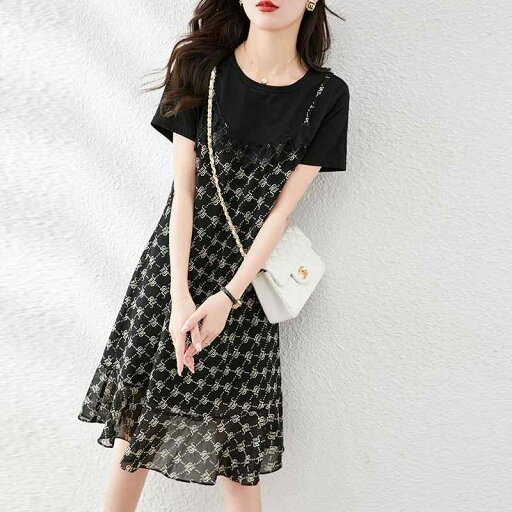ファッション 服 オシャレ カワイイ シンプル 大カワイイ サイズ 婦服 ワンピース プリント スリム ドレス 夏 ラウンドネック ロング スカート ファッション 服 オシャレ カワイイ シンプル 大カワイイ サイズ 婦服 ワンピース プリント スリム ドレス 夏 ラウンドネック ロング スカート