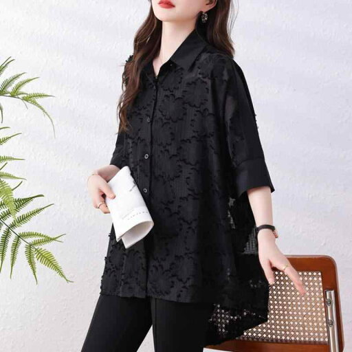 ファッション 服 オシャレ カワイイ シンプル 大カワイイ サイズ 婦服 カットフラワー 黒 シャツ 夏 トップス ファッション 服 オシャレ カワイイ シンプル 大カワイイ サイズ 婦服 カットフラワー 黒 シャツ 夏 トップス