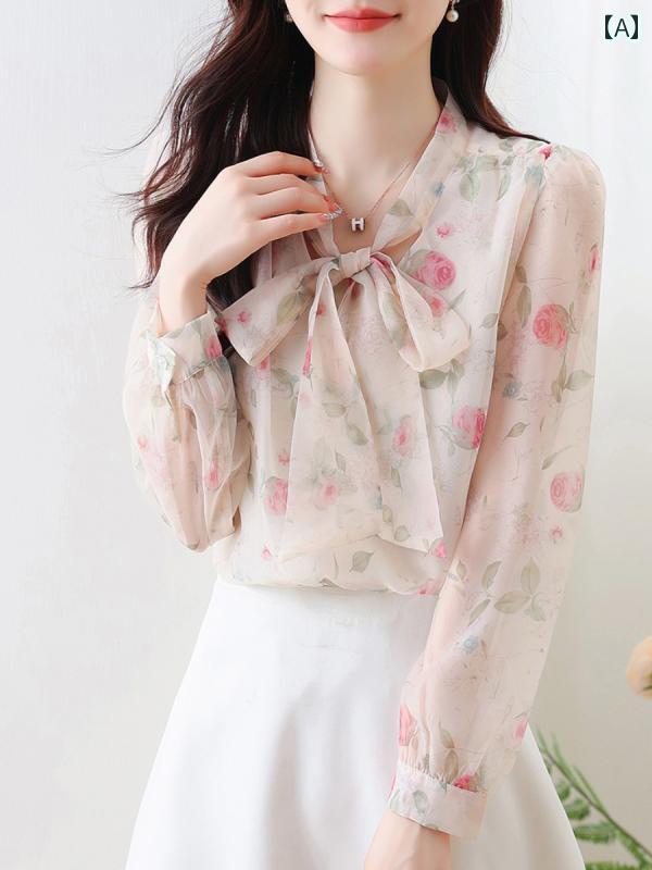 ファッション 服 オシャレ カワイイ シンプル 大カワイイ サイズ 婦服 シフォンシャツ 秋服 シャツ 長袖 トップス