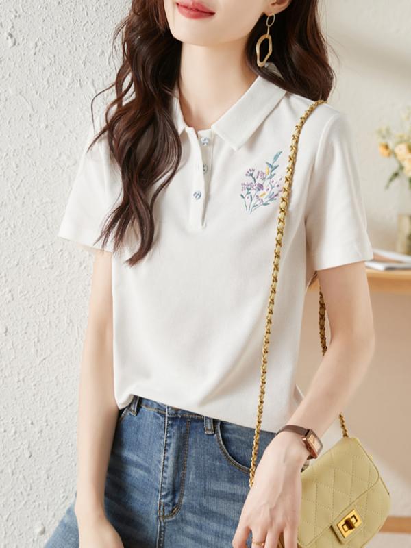 ファッション 服 オシャレ カワイイ シンプル 大カワイイ サイズ 婦服 夏 ポロ カラー 半袖 T シャツ スリムトップス