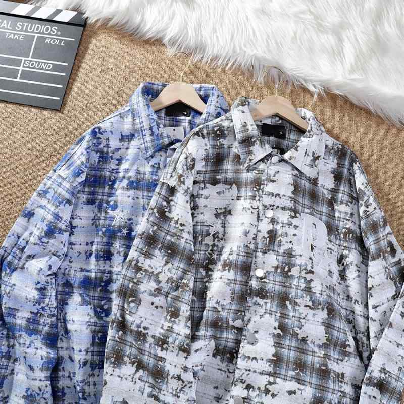 メンズ ファッション 服 男性用 オシャレ シンプル 大人 かっこいい 大きいサイズ ストリート 紳士服 レトロ ガール 長袖 チェック柄 シャツ ストリート 迷彩 プリント ジャケット ストリートウェア
