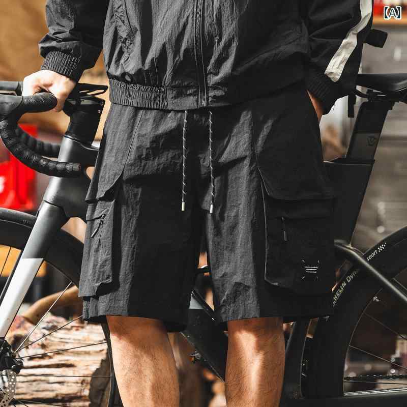 リコットのメンズ アウトドア 多機能 速乾 ハーフ パンツ 夏 軽量 通気性 スポーツ パンツ ゆったり カジュアル ミドル丈 パンツ｜アングル2