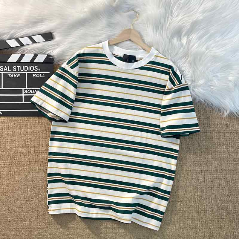メンズ ファッション 服 男性用 オシャレ シンプル 大人 かっこいい 大きいサイズ ストリート 紳士服 伸縮性 ストレッチ 快適 コットンストライプ 半袖 T シャツ ラウンドネック 通気性 スタイル カジュアル カップル