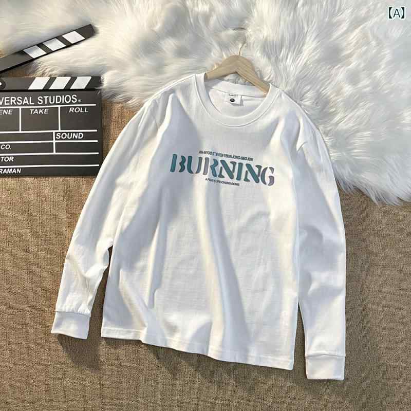 メンズ ファッション 服 男性用 オシャレ シンプル 大人 かっこいい 大きいサイズ ストリート 紳士服 厚手 270 グラム カラフル プリント 文字 綿 長袖 T シャツ ヒップ ホップ カジュアル