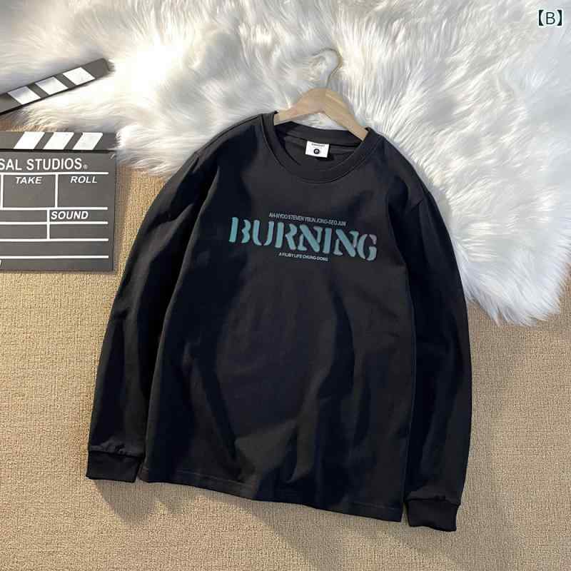 メンズ ファッション 服 男性用 オシャレ シンプル 大人 かっこいい 大きいサイズ ストリート 紳士服 厚手 270 グラム カラフル プリント 文字 綿 長袖 T シャツ ヒップ ホップ カジュアル