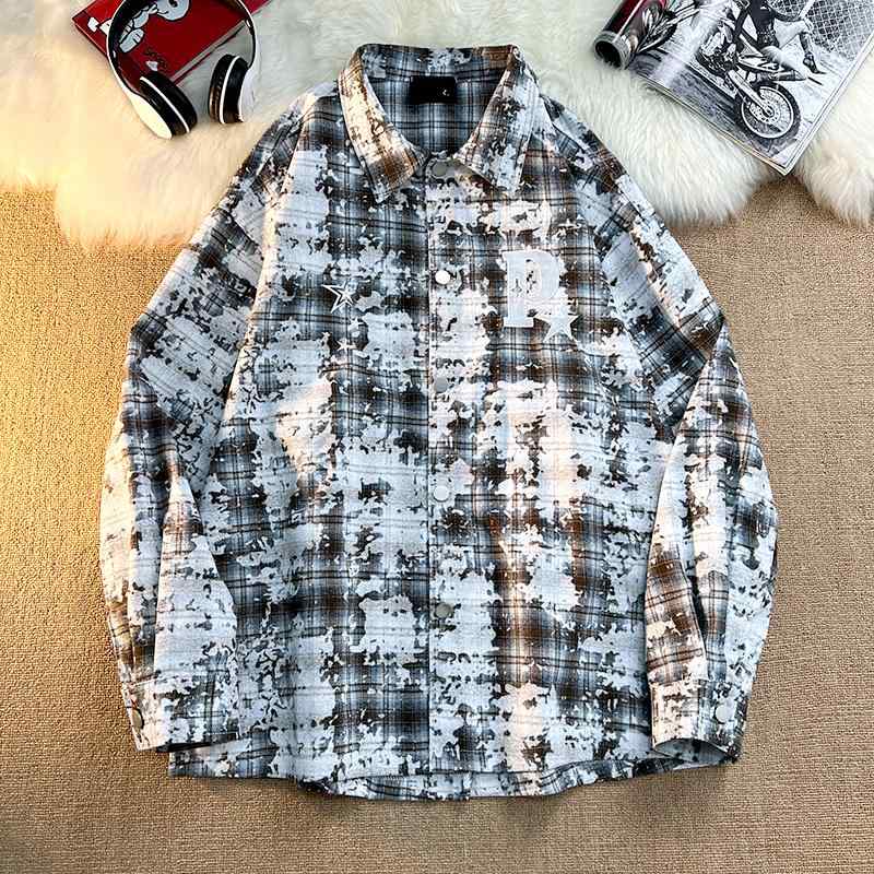 メンズ ファッション 服 男性用 オシャレ シンプル 大人 かっこいい 大きいサイズ ストリート 紳士服 ゆったり 長袖 チェック柄 シャツ 男女兼 ストリート 迷彩 プリント ジャケット
