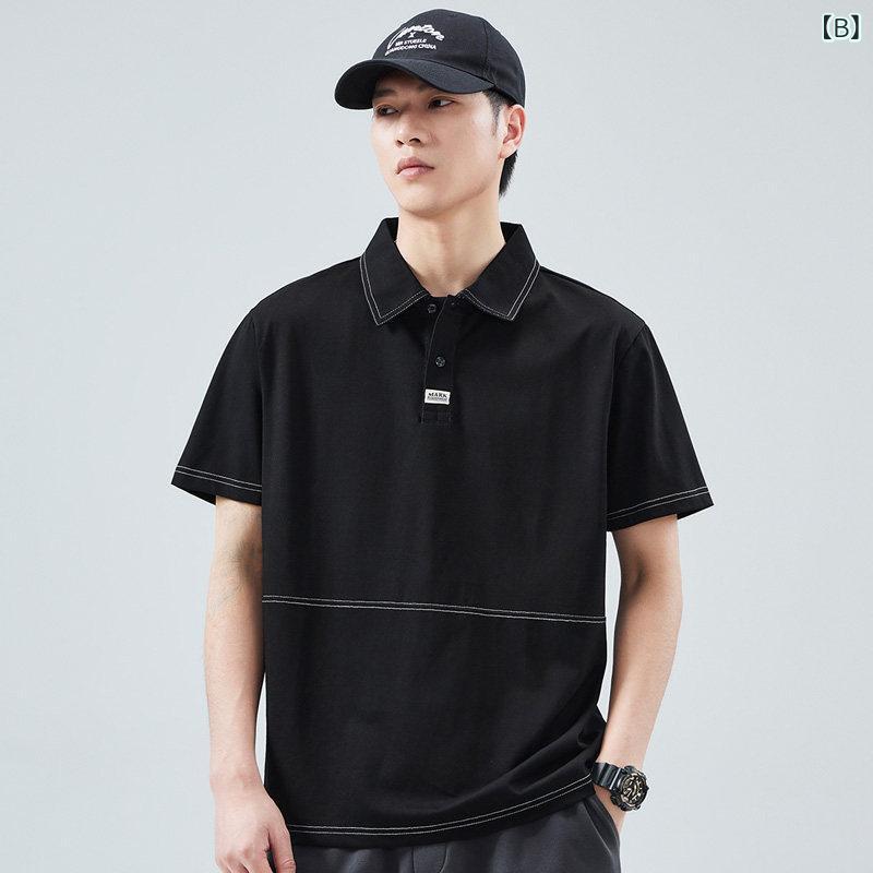 リコットの夏 薄手 半袖 ポロシャツ メンズ ゆったり 襟 無地 ハーフ スリーブ Tシャツ カジュアル クール Tシャツ メンズ Tシャツ｜アングル3