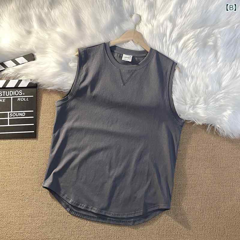 メンズ ファッション 服 オシャレ シンプル 大人 かっこいい 大きいサイズ ストリート 紳士服 ヒップホップ HipHop アーク 裾 チョッキ ノースリーブ T シャツ 夏 綿 通気性 快適 カジュアル スーツ トレーニング ウェア ランニング ベスト