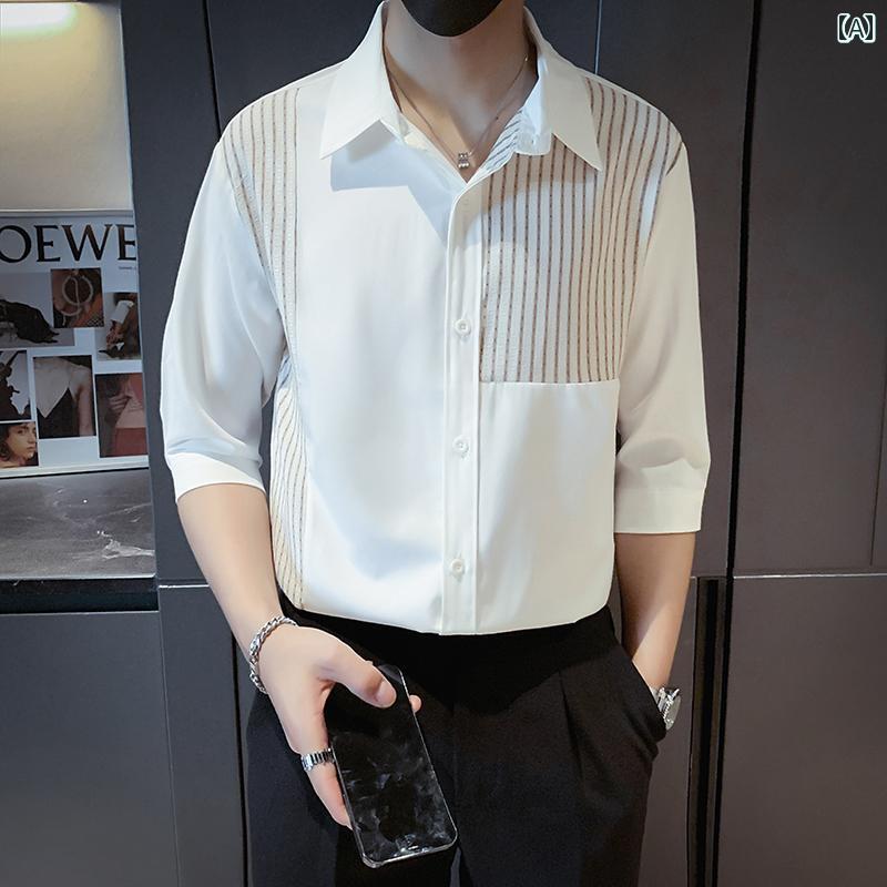 メンズ ファッション 服 男性用 オシャレ シンプル 大人 かっこいい 大きいサイズ ストリート 紳士服 夏 半袖 シャツ フィット カジュアル 五分袖