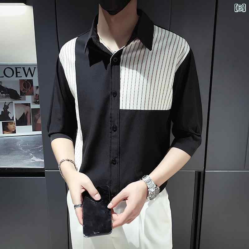 メンズ ファッション 服 男性用 オシャレ シンプル 大人 かっこいい 大きいサイズ ストリート 紳士服 夏 半袖 シャツ フィット カジュアル 五分袖