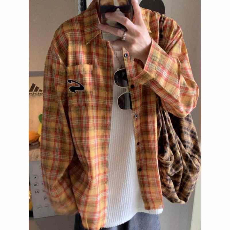 メンズ ファッション 服 男性用 オシャレ シンプル 大人 かっこいい 大きいサイズ ストリート 紳士服 長袖 シャツ チェック柄 カーディガン 早春 ウェア カジュアル カップル(4)