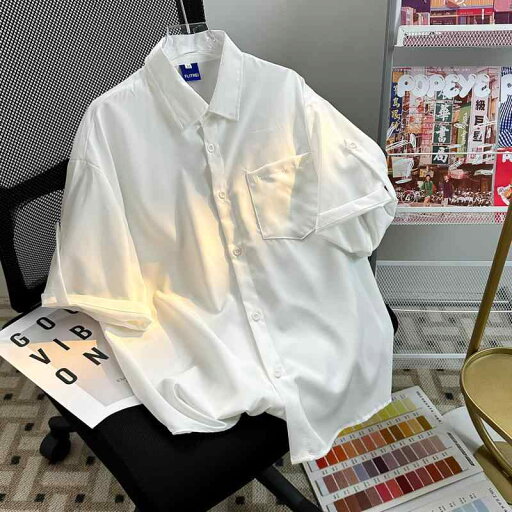 メンズ ファッション 服 男性用 オシャレ シンプル 大人 かっこいい 大きいサイズ ストリート 紳士服 夏 ドレープ カール 半袖 シャツ ハイエンド カジュアル ブラック キューバン カラー メンズ ファッション 服 男性用 オシャレ シンプル 大人 かっこいい 大きいサイズ ストリート 紳士服 夏 ドレープ カール 半袖 シャツ ハイエンド カジュアル ブラック キューバン カラー