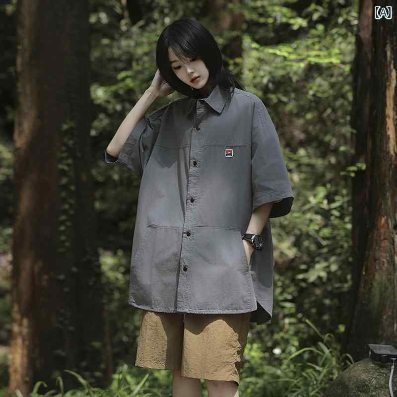 メンズ ファッション 服 男性用 オシャレ シンプル 大人 かっこいい 大きいサイズ ストリート 紳士服 ストリート レトロ 半袖 シャツ ヘビーデュー ウォッシュド サマー ソリッドカラー ワークシャツ