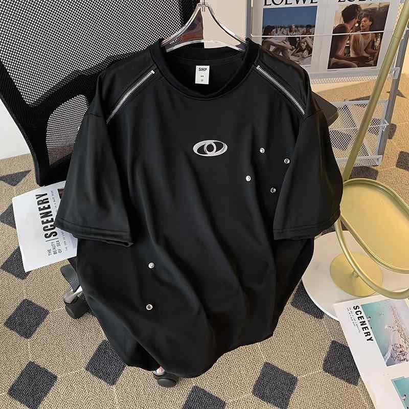 メンズ ファッション 服 男性用 オシャレ シンプル 大人 かっこいい 大きいサイズ ストリート 紳士服 ジッパー ラウンドネック T シャ..
