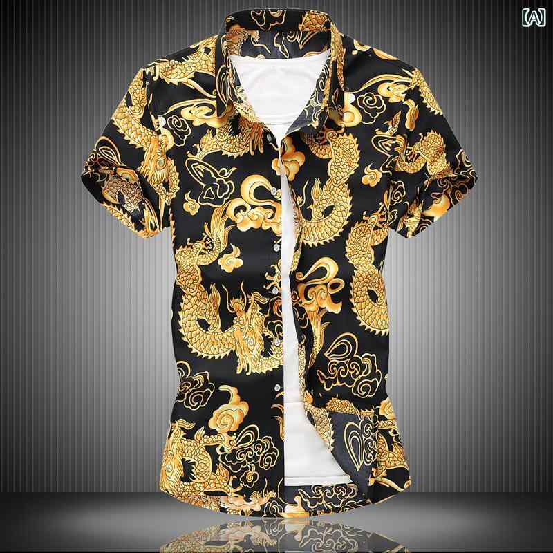 メンズ ファッション 服 男性用 オシャレ シンプル 大人 かっこいい 大きいサイズ ストリート 紳士服 夏 ドラゴン プリント タトゥー 半袖 シャツ 服 誇張