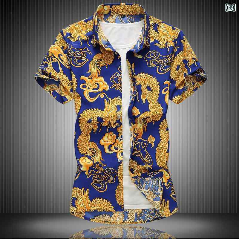 メンズ ファッション 服 男性用 オシャレ シンプル 大人 かっこいい 大きいサイズ ストリート 紳士服 夏 ドラゴン プリント タトゥー 半袖 シャツ 服 誇張