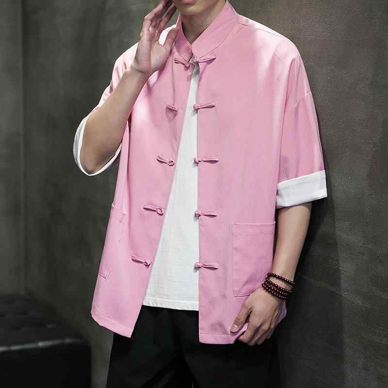 メンズ ファッション 服 男性用 オシャレ シンプル 大人 かっこいい 大きいサイズ ストリート 紳士服 唐装 レトロ 七分袖 シャツ 夏 半袖 漢服 トップス 綿 リネン チュニック ジャケット