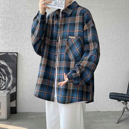 メンズ ファッション 服 男性用 オシャレ シンプル 大人 かっこいい 大きいサイズ ストリート 紳士服 ブルー チェック柄 シャツ ハイエンド 秋 アメリカン レトロ ジャケット カップル 長袖 メンズ ファッション 服 男性用 オシャレ シンプル 大人 かっこいい 大きいサイズ ストリート 紳士服 ブルー チェック柄 シャツ ハイエンド 秋 アメリカン レトロ ジャケット カップル 長袖