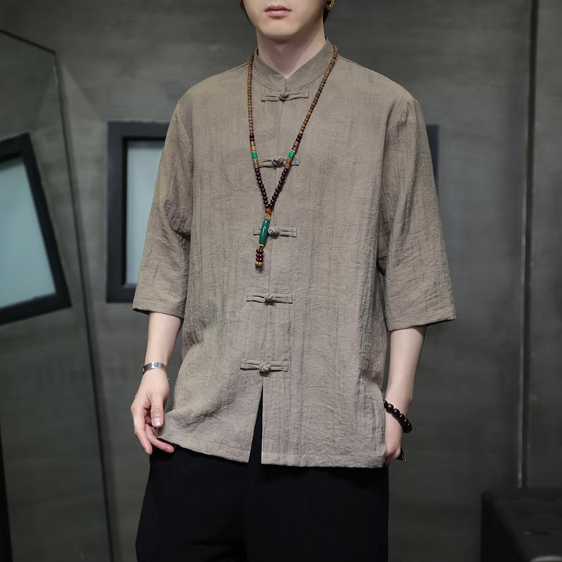 乐天商城 - メンズ ファッション 服 男性用 オシャレ シンプル 大人 かっこいい 大きいサイズ ストリート 紳士服 レトロ リネンシャツ 半袖 夏 速乾 綿 リネン 唐 スーツ 夏服