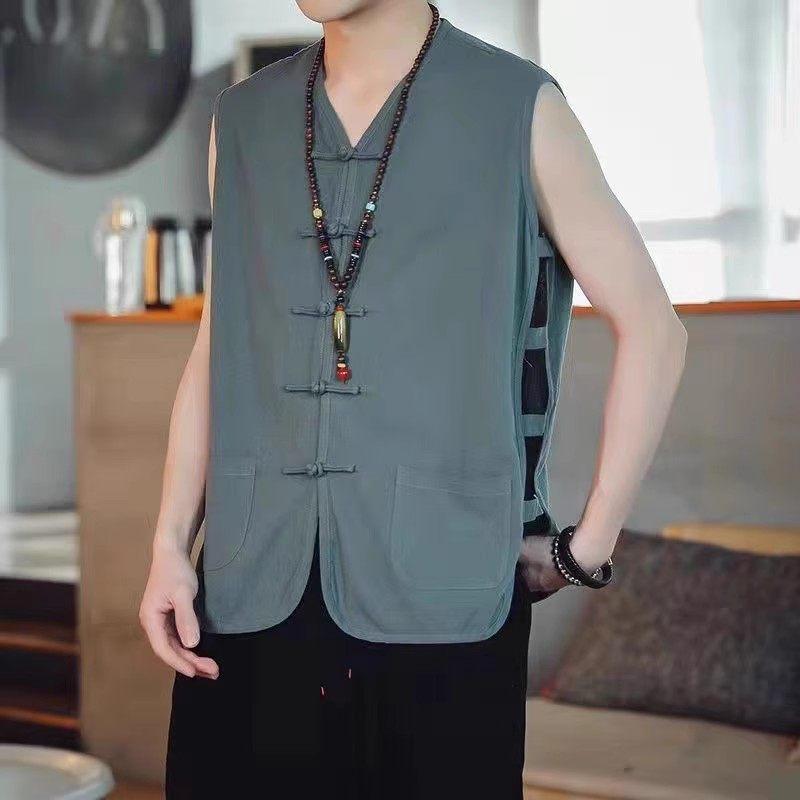 メンズ ファッション 服 男性用 オシャレ シンプル 大人 かっこいい 大きいサイズ ストリート 紳士服 夏 アンダー シャツ ノースリーブベスト スーツ 唐 チョッキ リネン