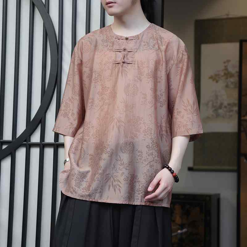 乐天商城 - メンズ ファッション 服 男性用 オシャレ シンプル 大人 かっこいい 大きいサイズ ストリート 紳士服 極 半袖 T シャツ ラウンドネックプ レート ボタン 唐 スーツ